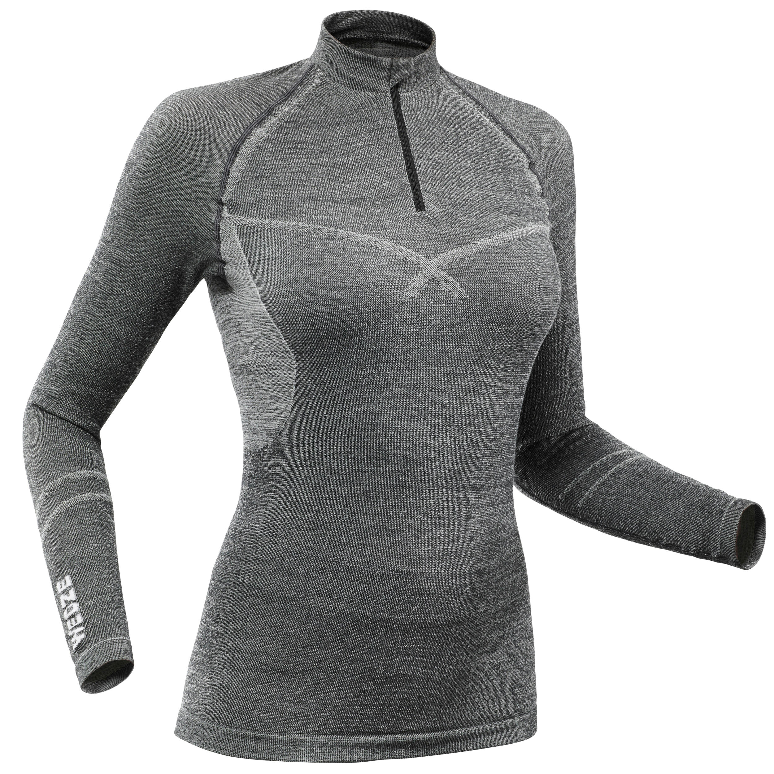 Women's Ski Base Layer Wool Top 900 1/2 Zip - Grey