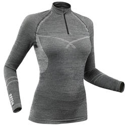 Maglia termica sci donna 900 WOOL 1/2 ZIP grigia