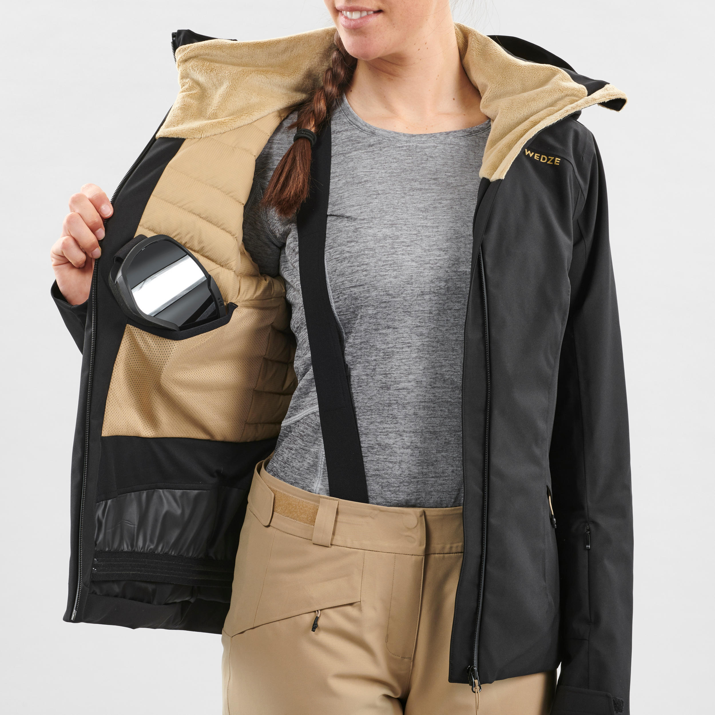 Manteau de ski chaude femme – 500 noir 5/16