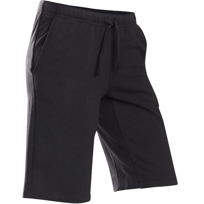 Boys' Breathable Cotton Gym Shorts 500 - Black