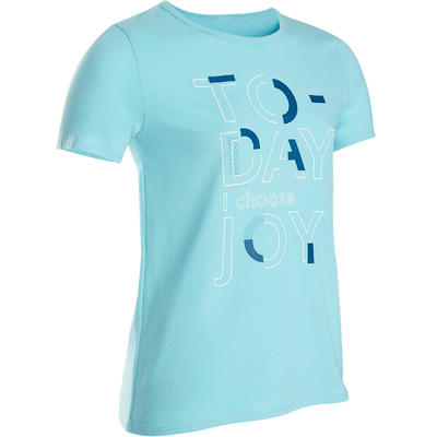 T-Shirt manches courtes 100 fille GYM ENFANT bleu clair imprimé