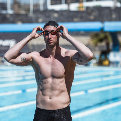 Schwimmbrille des Olympiasiegers Fabian Gilot bei DECATHLON Nabaiji