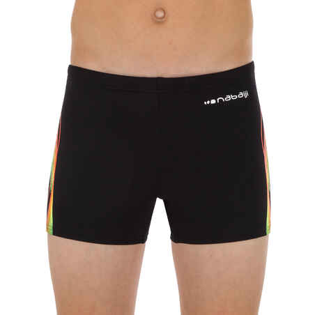Boys' Swim Shorts Boxer 500 Fit - Black Cadro Orange Green