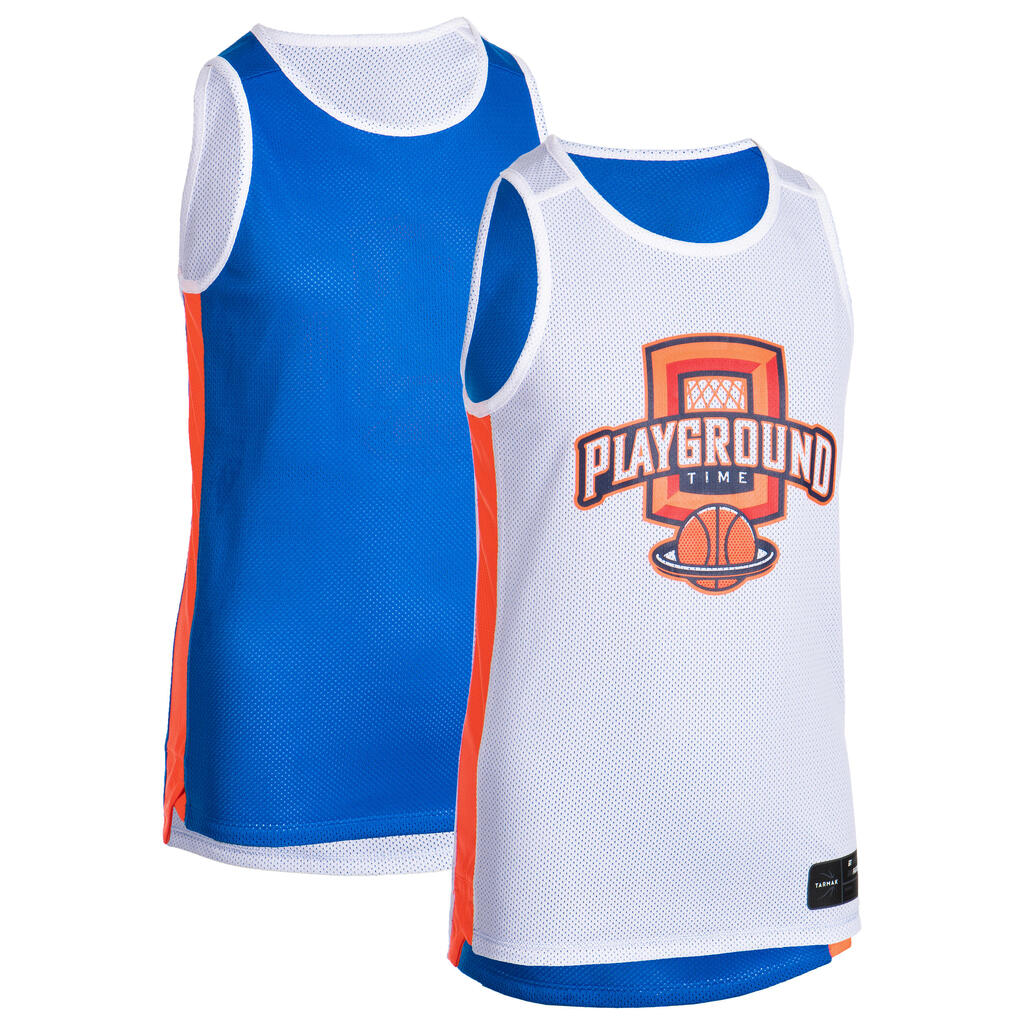 Kids' Reversible Sleeveless Basketball Jersey T500R - Black/White Playground