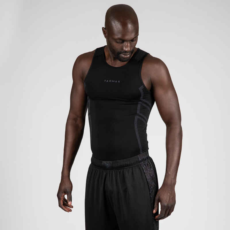 Men's Slim Fit Basketball Base Layer Jersey UT500 - Black