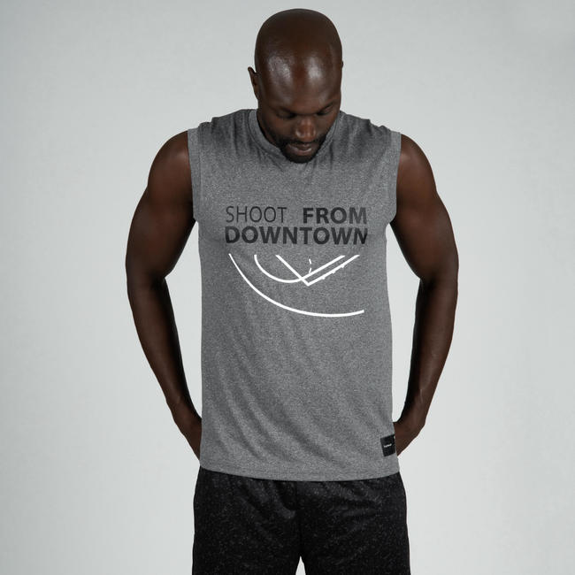 Men's Sleeveless Basketball TShirt / Jersey TS500 Grey Shoot From