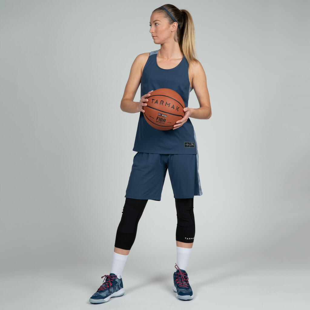 Basketballtrikot T500 ärmellos Damen schwarz/grau