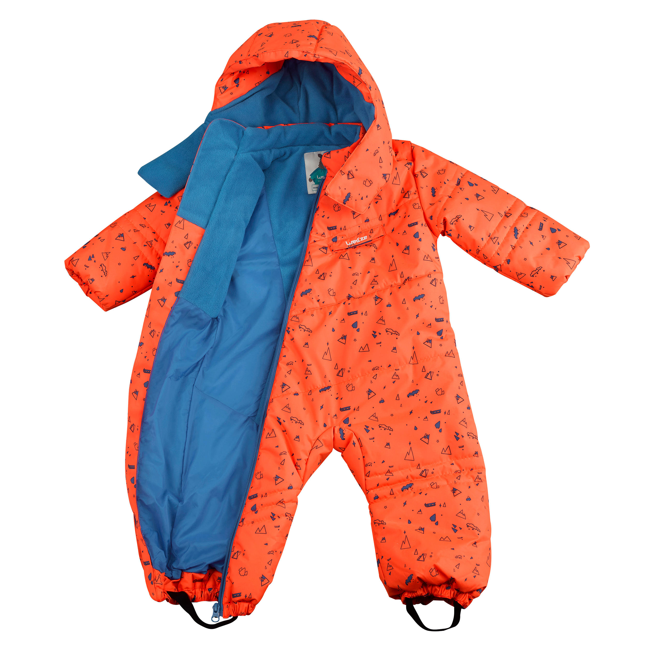 Babies' Skiing/Sledging Ski Suit Warm - Orange and Blue Print 6/9