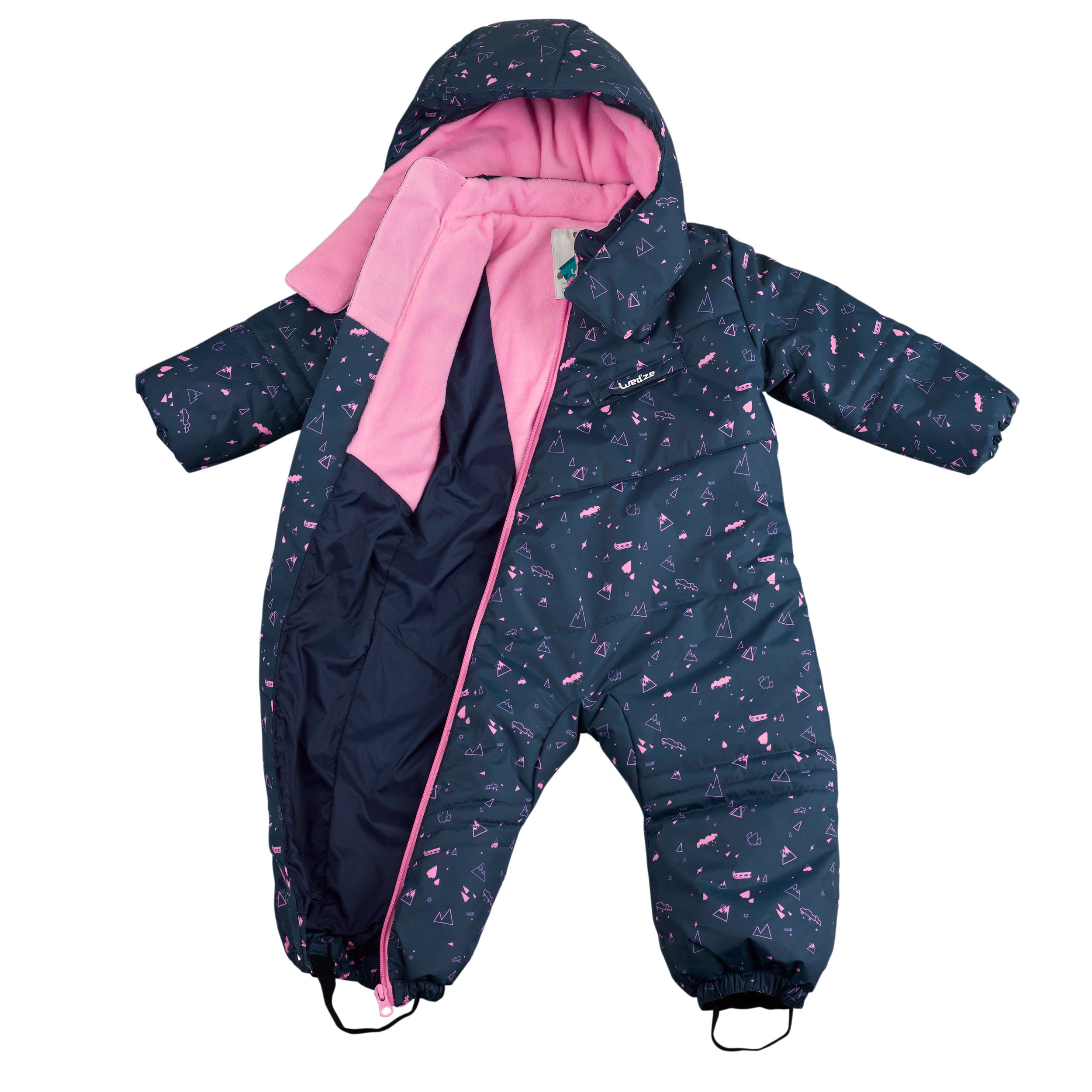 Babies' Skiing/Sledging Ski Suit Warm - Blue and Pink Print 6/9