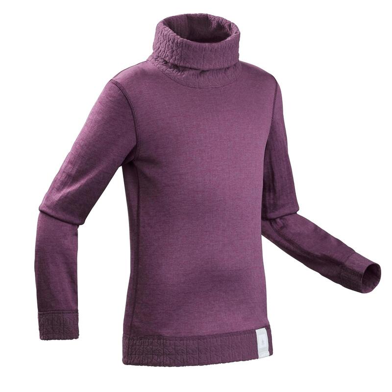 Camiseta Térmica de Esquí y Nieve Interior Niños Wedze 2Warm Reversible Violeta