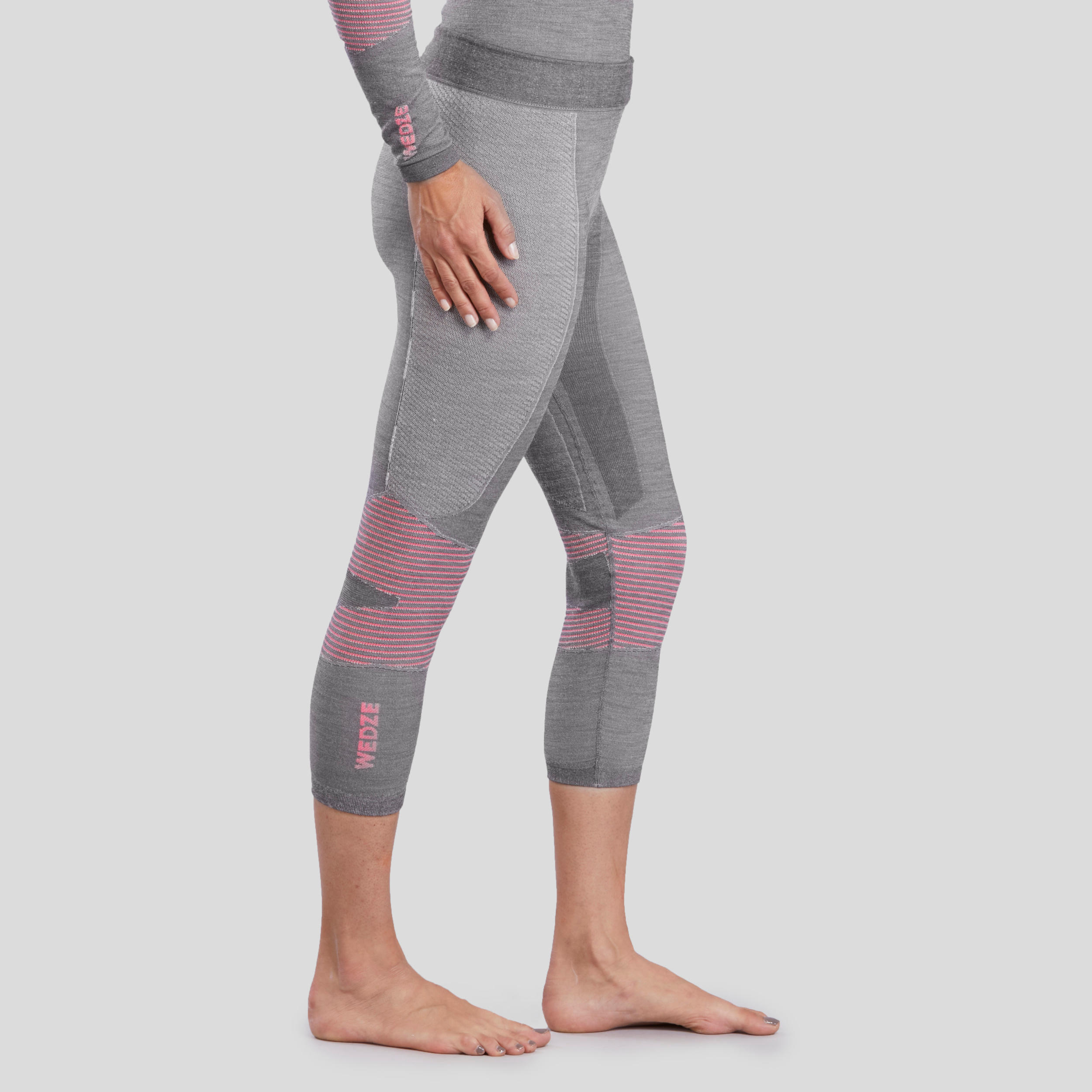 Women's Ski Base Layer Bottom 900 - grey/pink