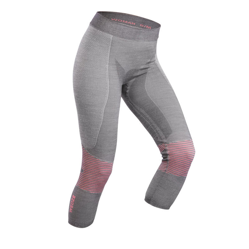Sous-vêtement de ski femme 900 laine bas gris/rose