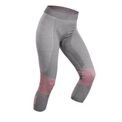 Pantaloni termici sci donna 900 WOOL grigio/rosa