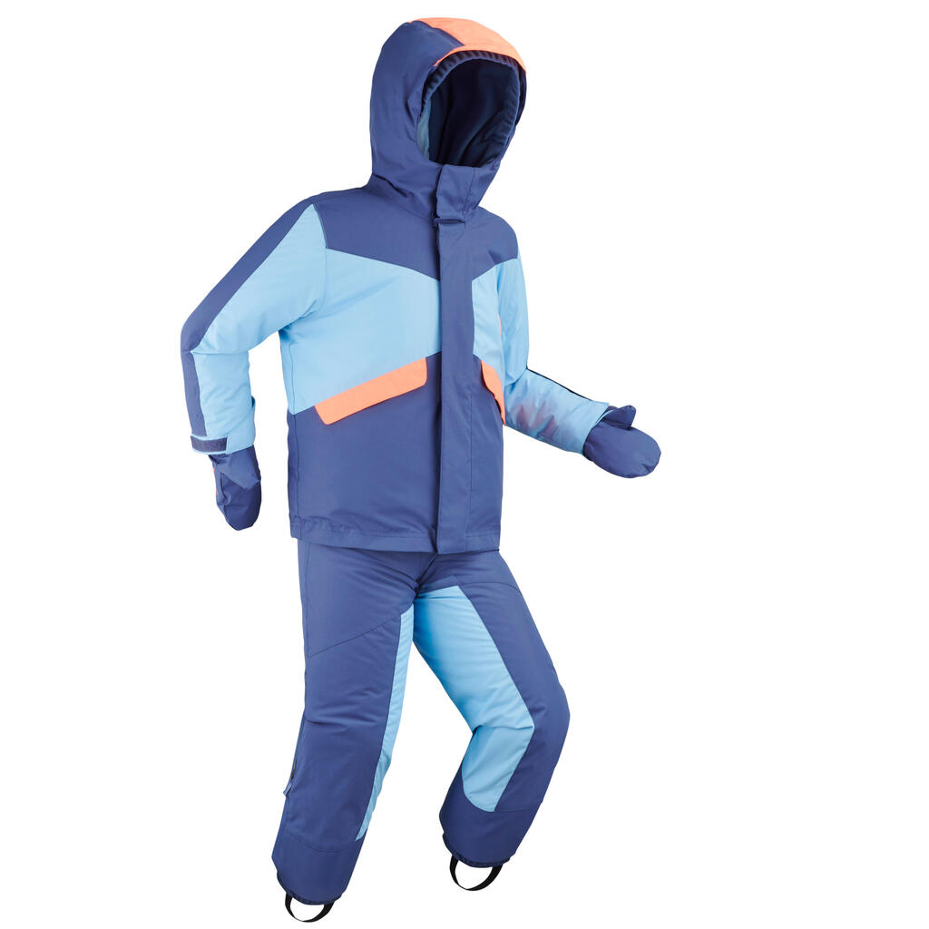 Children's ski suit pnf 500 - sky and coral