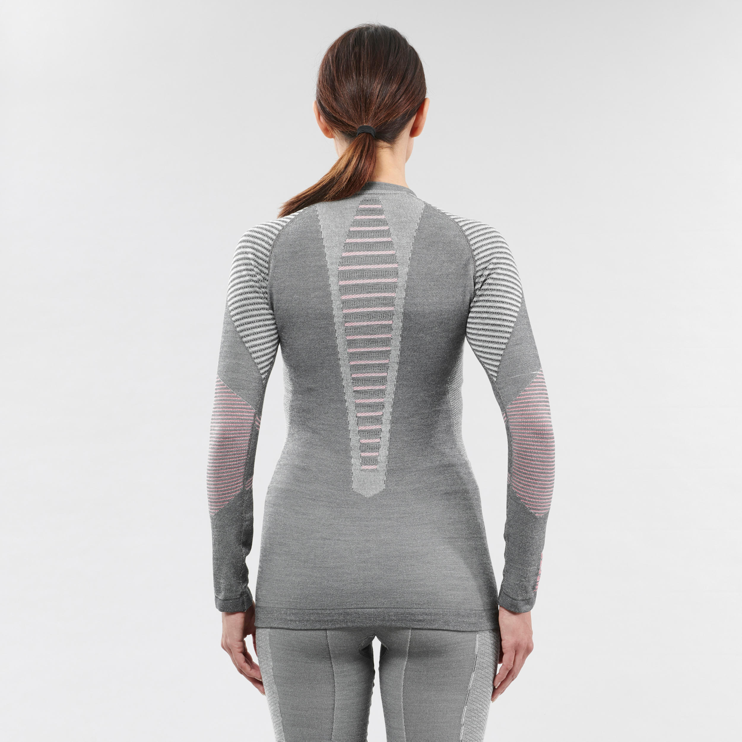 Women's 900 Merino wool seamless thermal base layer ski top - grey/pink 4/5