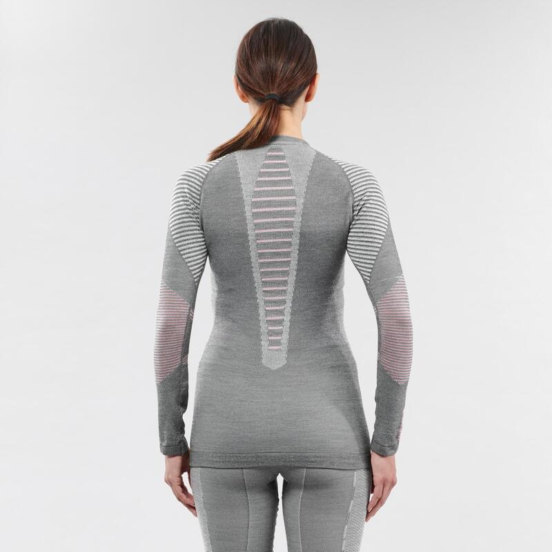 Sous-vêtement de ski femme BL 900 laine mérinos seamless haut - gris/rose