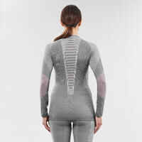 Women's 900 Merino wool seamless thermal base layer ski top - grey/pink