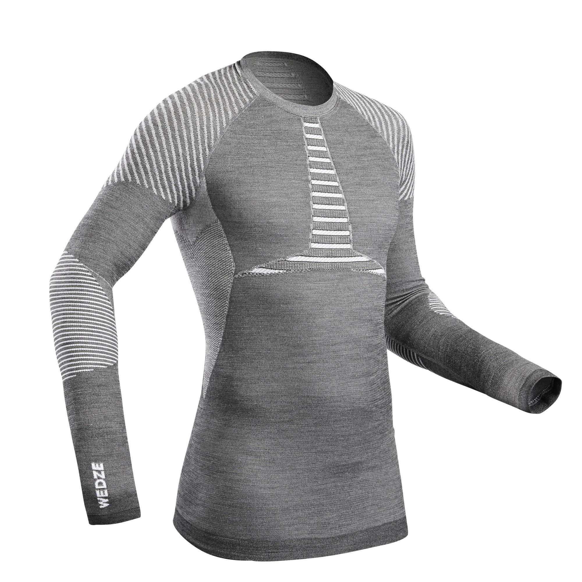 Camiseta térmica de Esquí Hombre 900 lana Gris Wedze Decathlon
