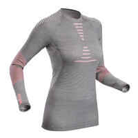 Women's 900 Merino wool seamless thermal base layer ski top - grey/pink