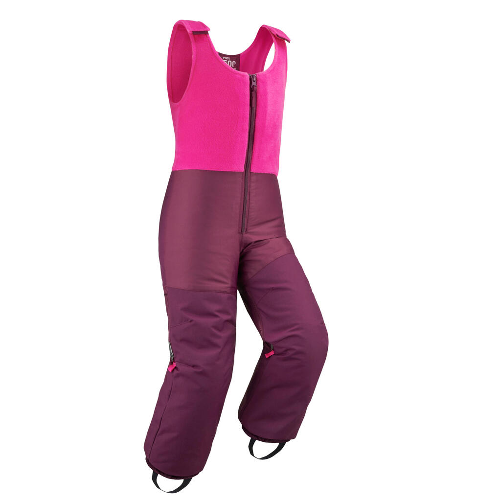 CHILDREN'S SKIING SALOPETTES PNF 500 - PINK AND PLUM