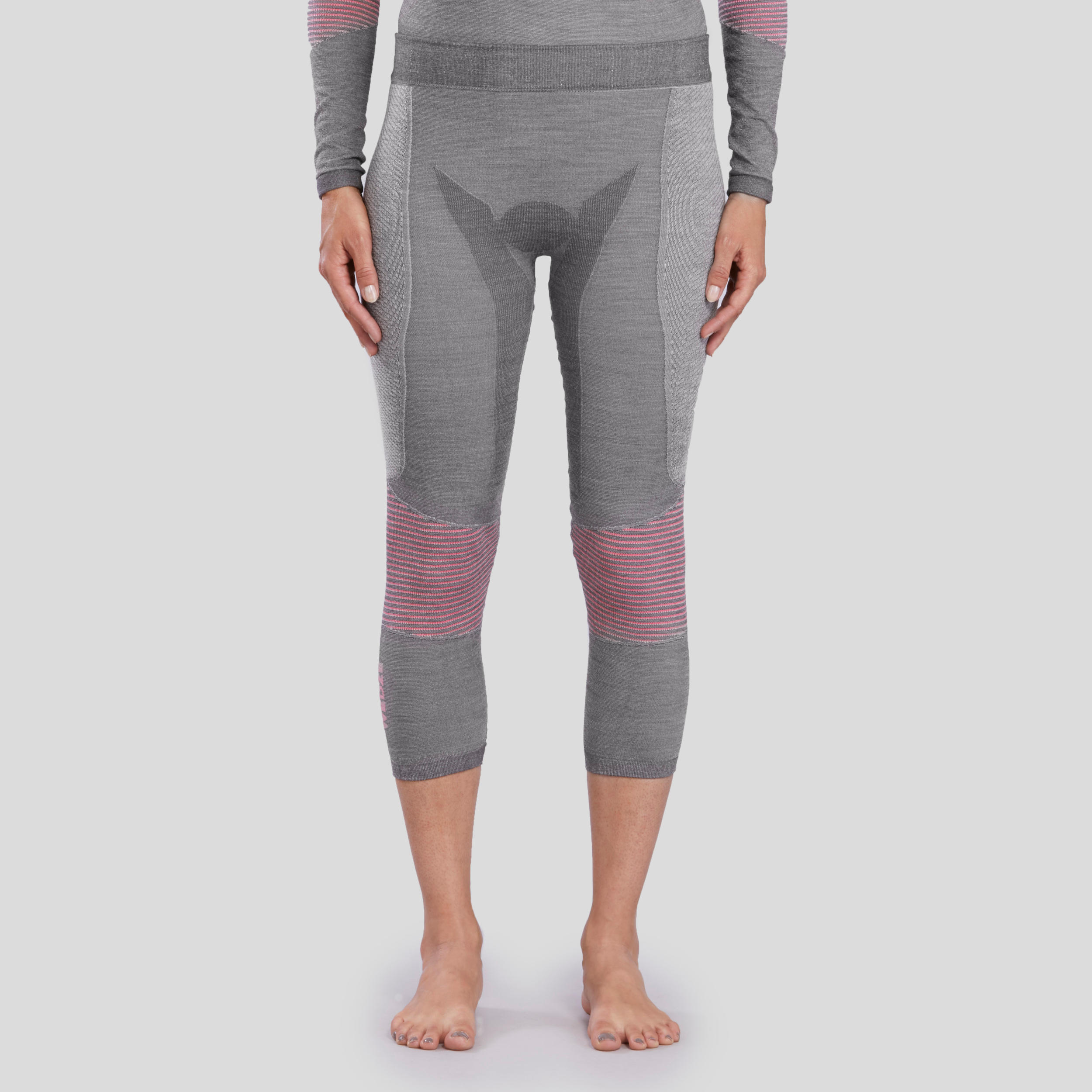 Women's Ski Base Layer Bottom Grey/Pink