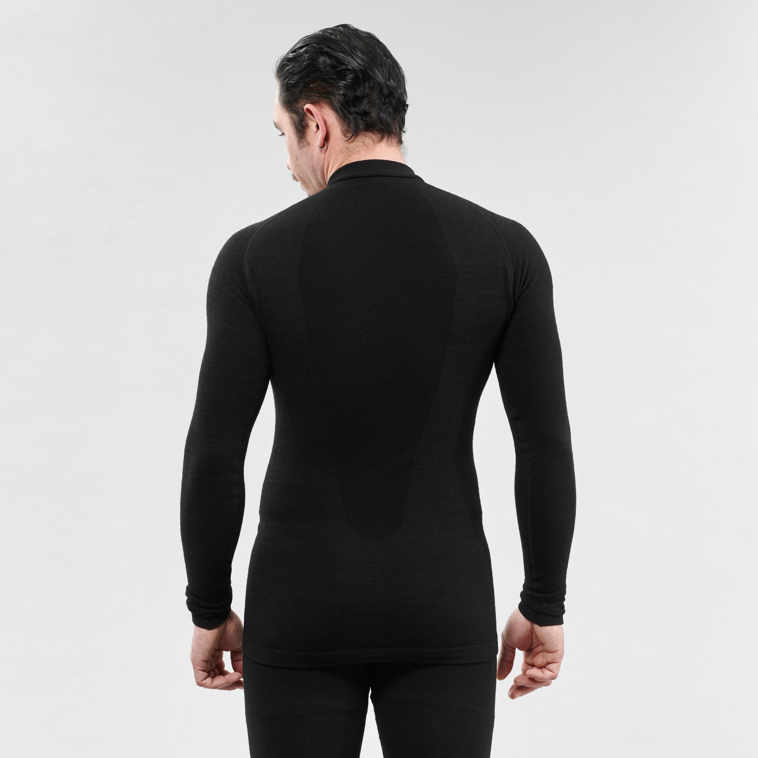 Men's skiing base layer top 900 wool - black