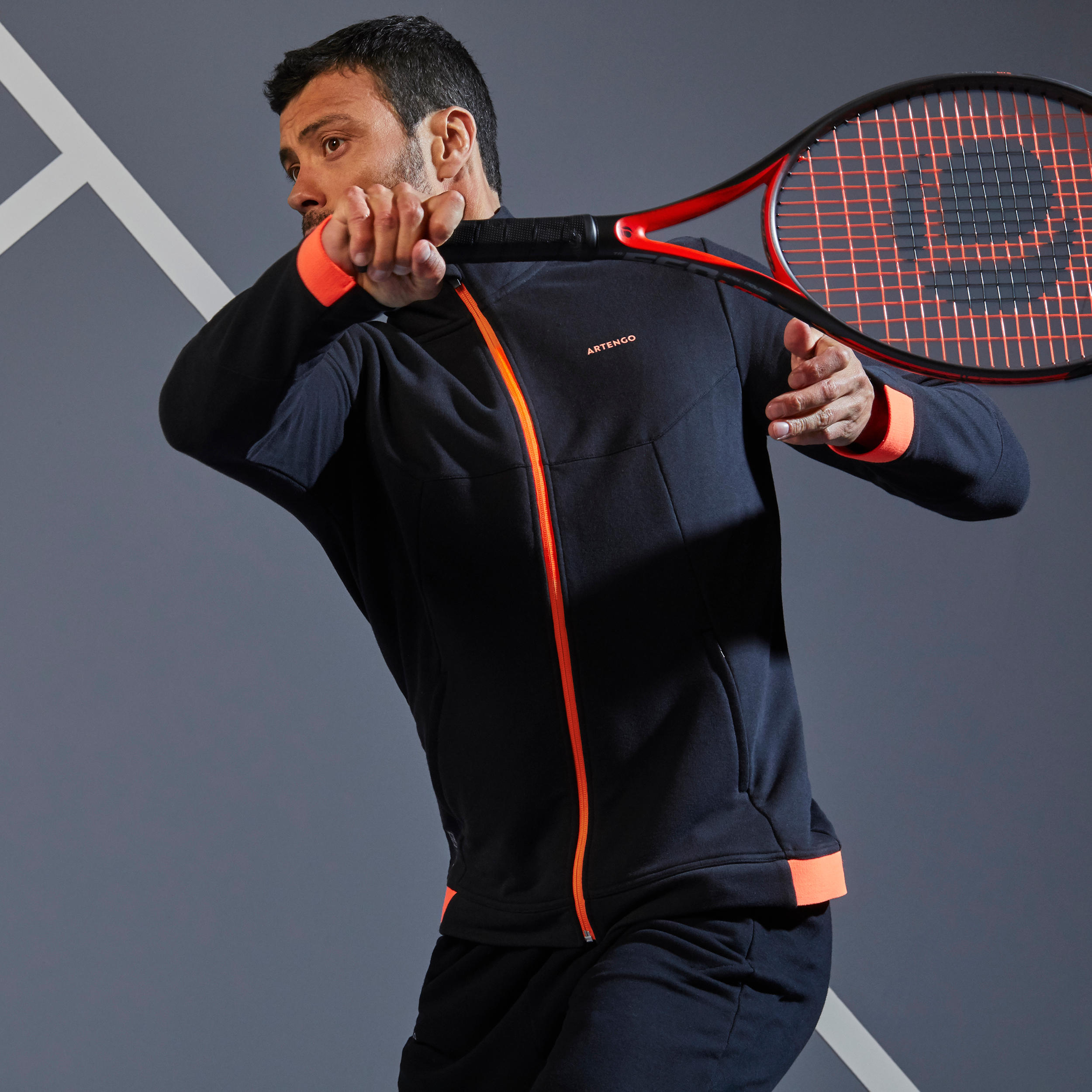 TJA500 Thermal Tennis Jacket - Black/Orange 3/20