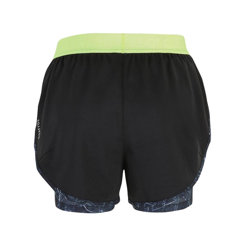 Short 2 en 1 fitness cardio training femme noir imprimé | Domyos by  Decathlon