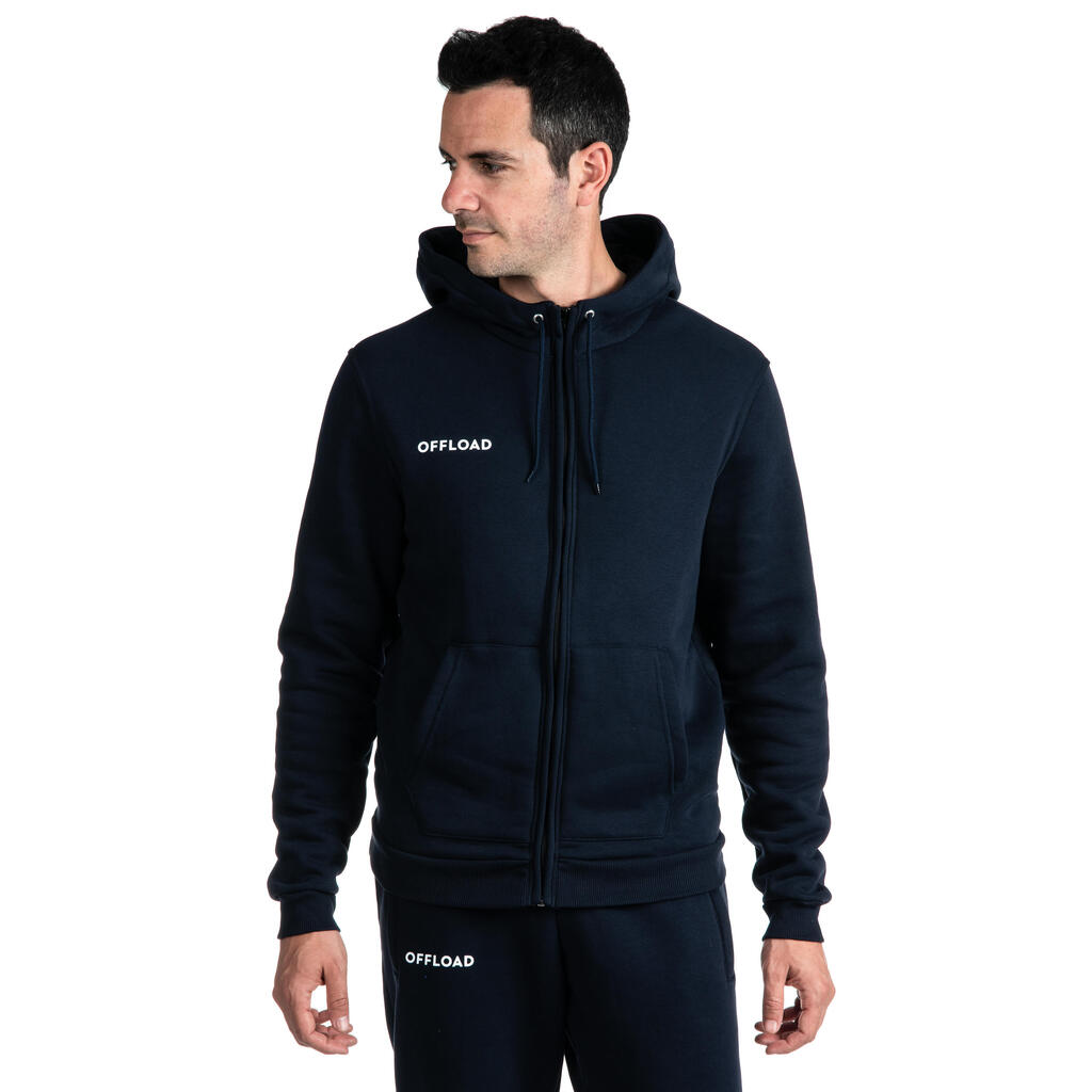 R500 Adult Rugby Club Jersey Zip-Up Jacket - Blue