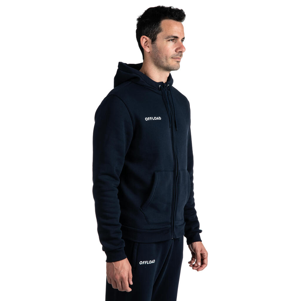 R500 Adult Rugby Club Jersey Zip-Up Jacket - Blue