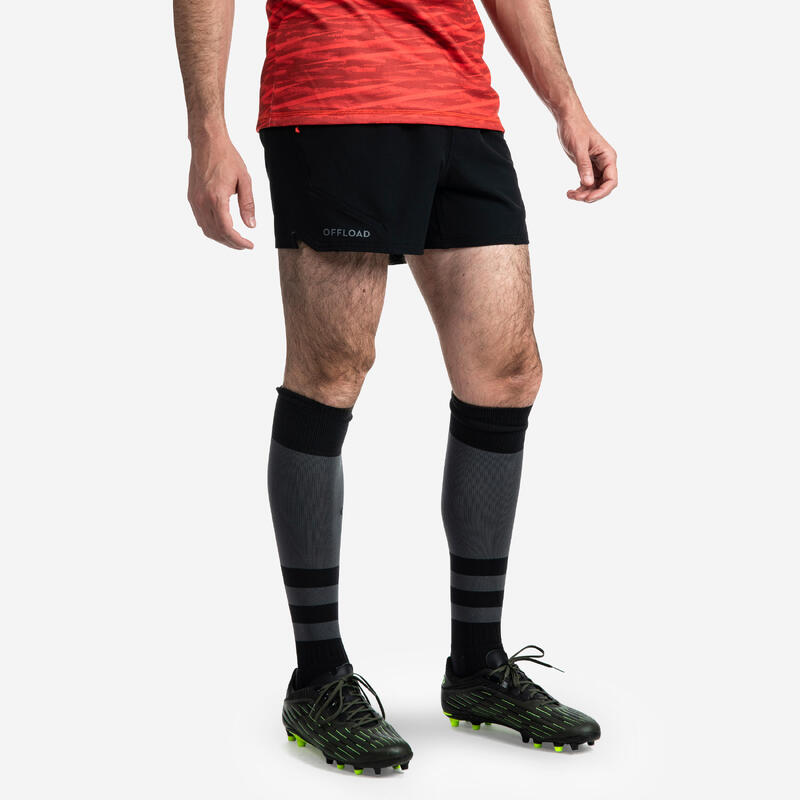 男款橄欖球短褲R500 - 黑色