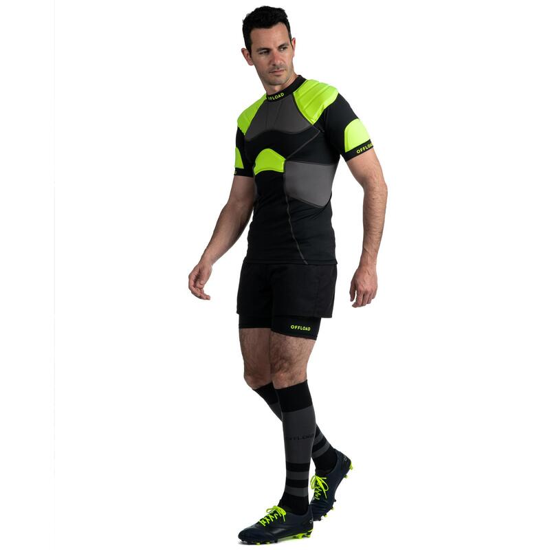 Rugby-Schulterschutz R500 Herren schwarz/gelb