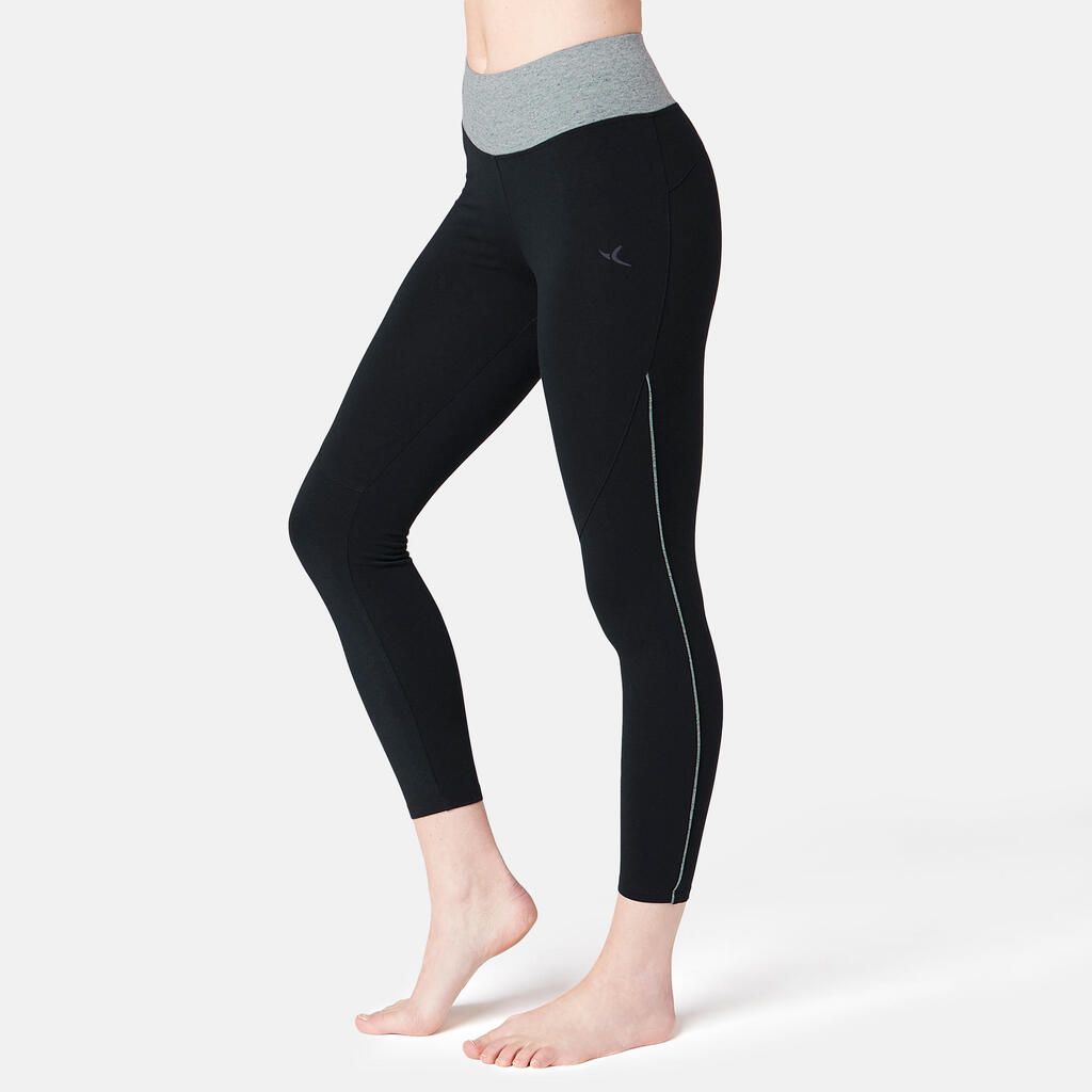 Legging 7/8 510 piping Fitness femme bleu marine/noir