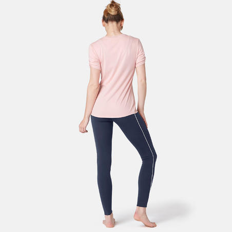 Legging sport taille haute en coton femme 510 bleu/rose