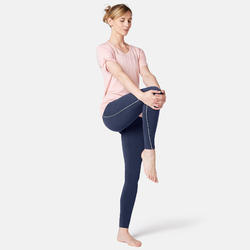 Legging sport taille haute en coton femme 510 bleu/rose