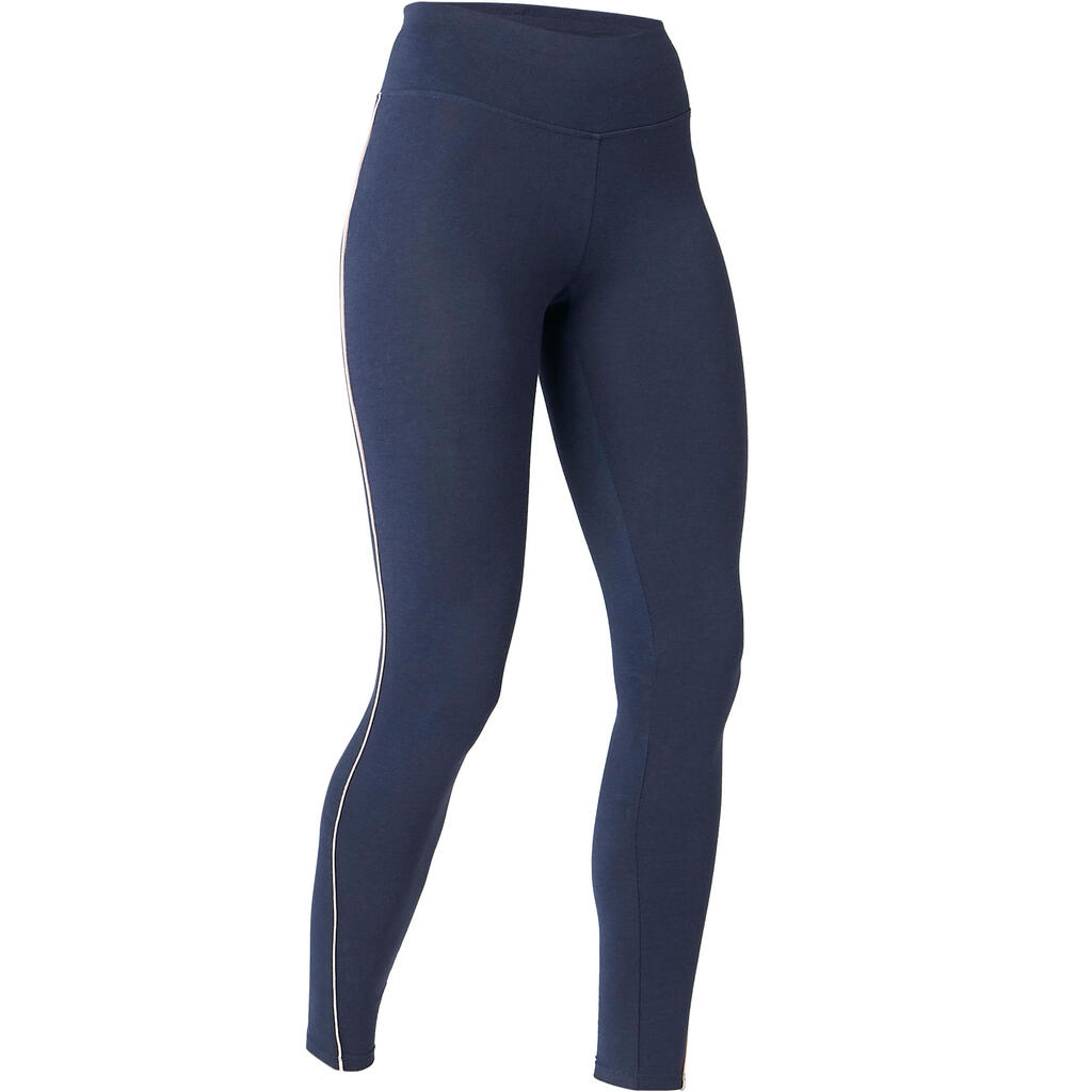 Legging sport taille haute en coton femme 510 bleu/rose