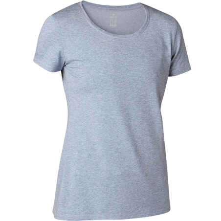 Women's Regular-Fit Pilates & Gentle Gym Sport T-Shirt 500 - Light Blue