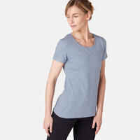 Women's Regular-Fit Pilates & Gentle Gym Sport T-Shirt 500 - Light Blue