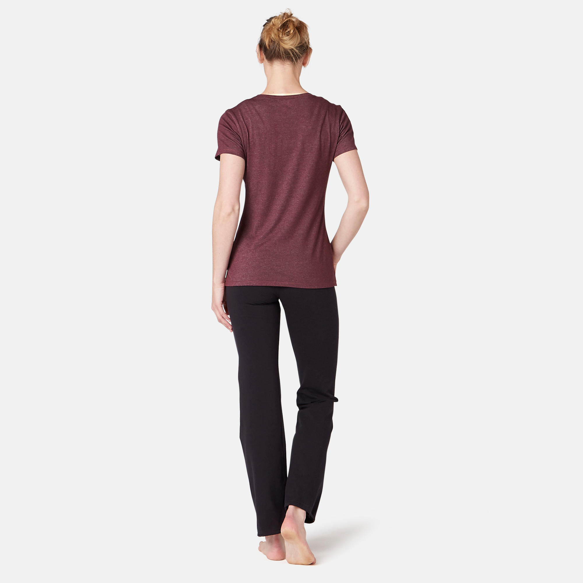 500 Women's Regular-Fit Pilates & Gentle Gym T-Shirt - Burgundy 4/6