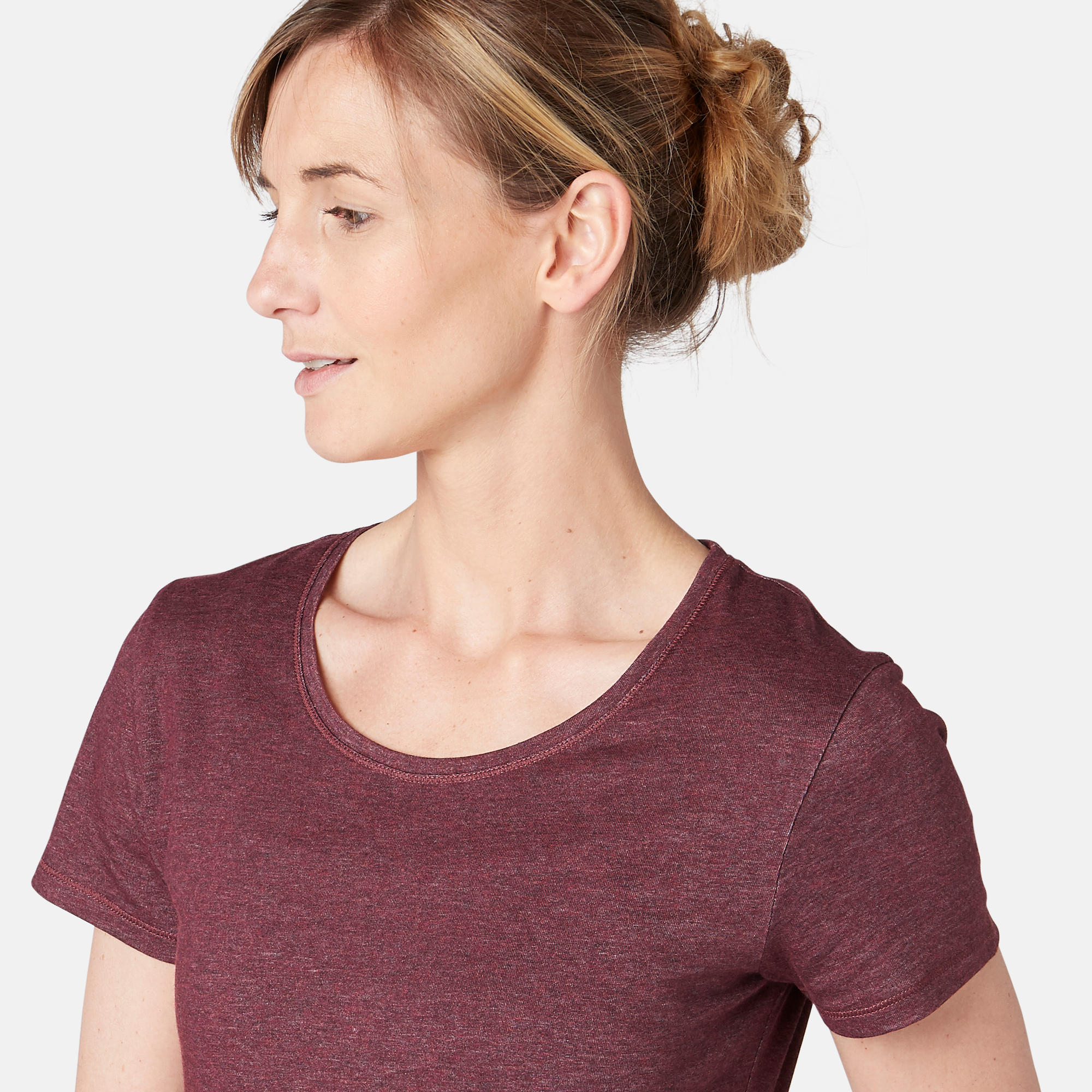 500 Women's Regular-Fit Pilates & Gentle Gym T-Shirt - Burgundy 5/6