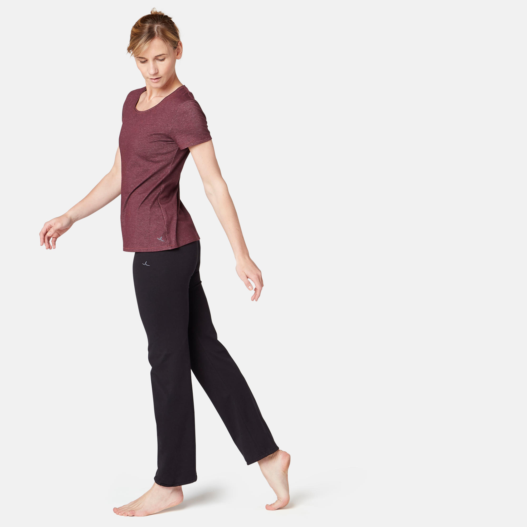 500 Women's Regular-Fit Pilates & Gentle Gym T-Shirt - Burgundy 3/6
