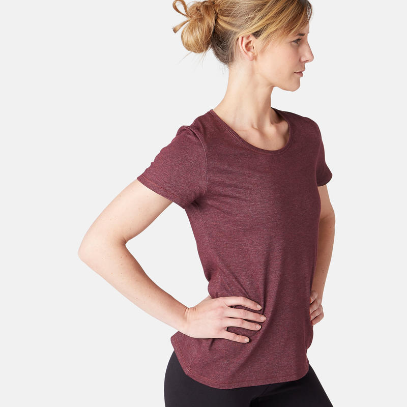 500 Women's Regular-Fit Pilates and Exercise T-Shirt - Burgundy 500 Women's Regular-Fit Pilates and Exercise T-Shirt - Burgundy