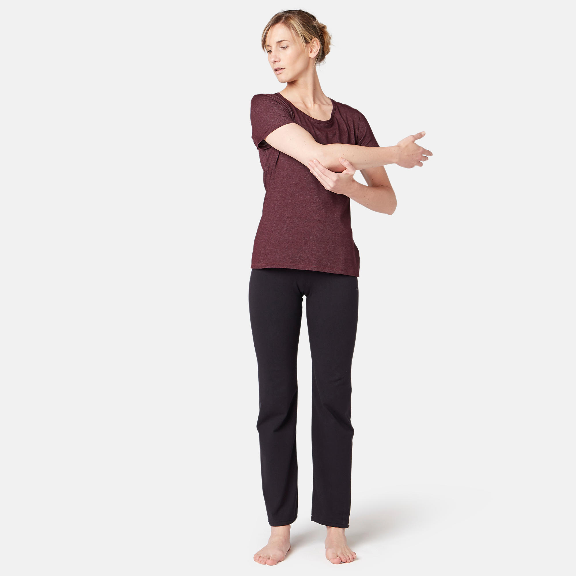 500 Women's Regular-Fit Pilates & Gentle Gym T-Shirt - Burgundy 2/6