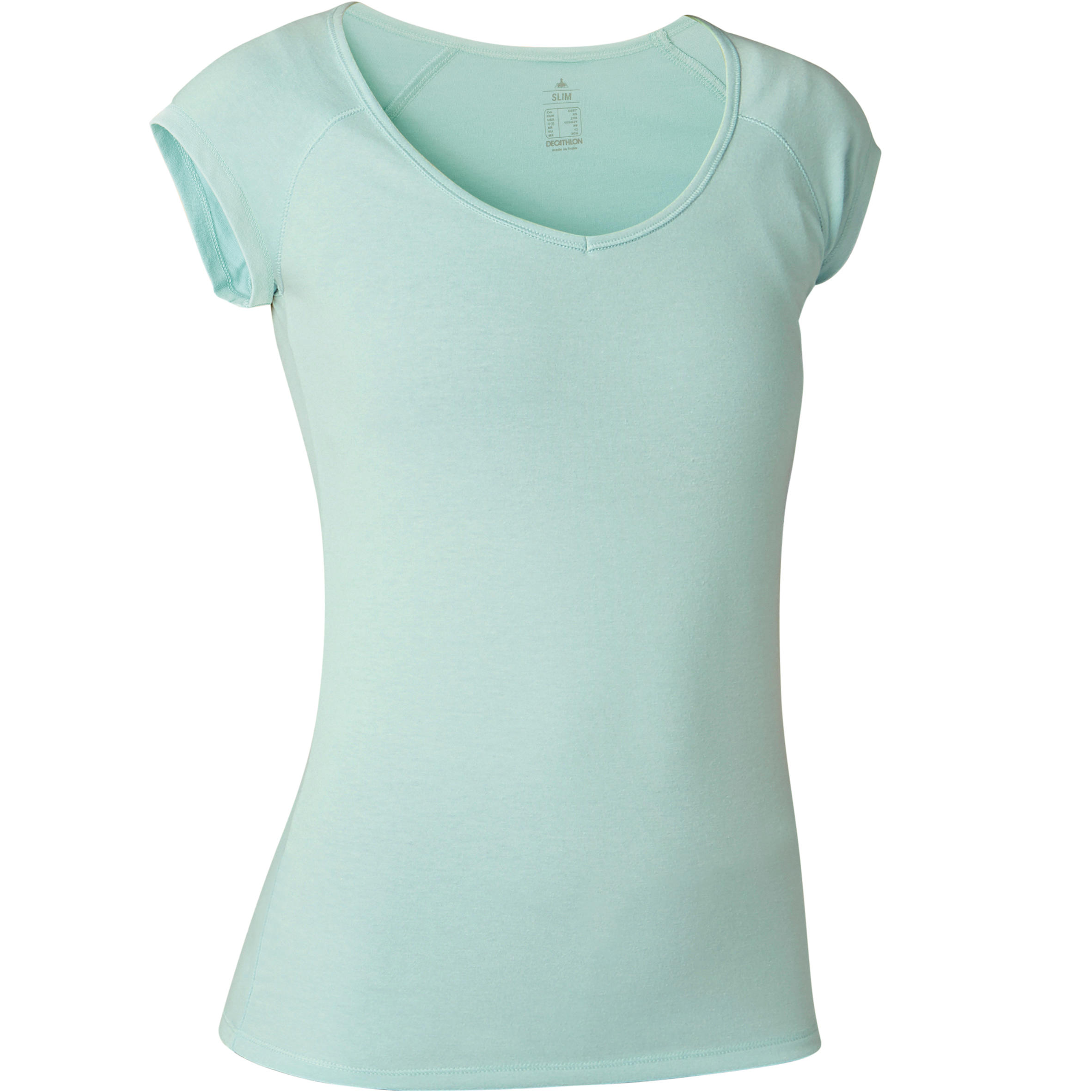 500 Women's Slim-Fit Gentle Gym & Pilates T-Shirt - Light Blue 7/7
