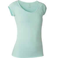 500 Women's Slim-Fit Gentle Gym & Pilates T-Shirt - Light Blue