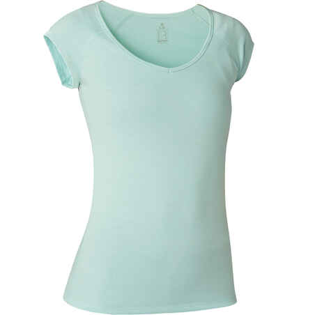 500 Women's Slim-Fit Gentle Gym & Pilates T-Shirt - Light Blue