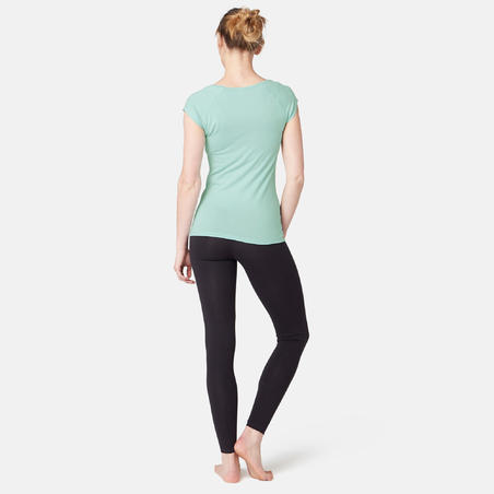 T-Shirt 500 slim Pilates Gym douce femme bleu clair