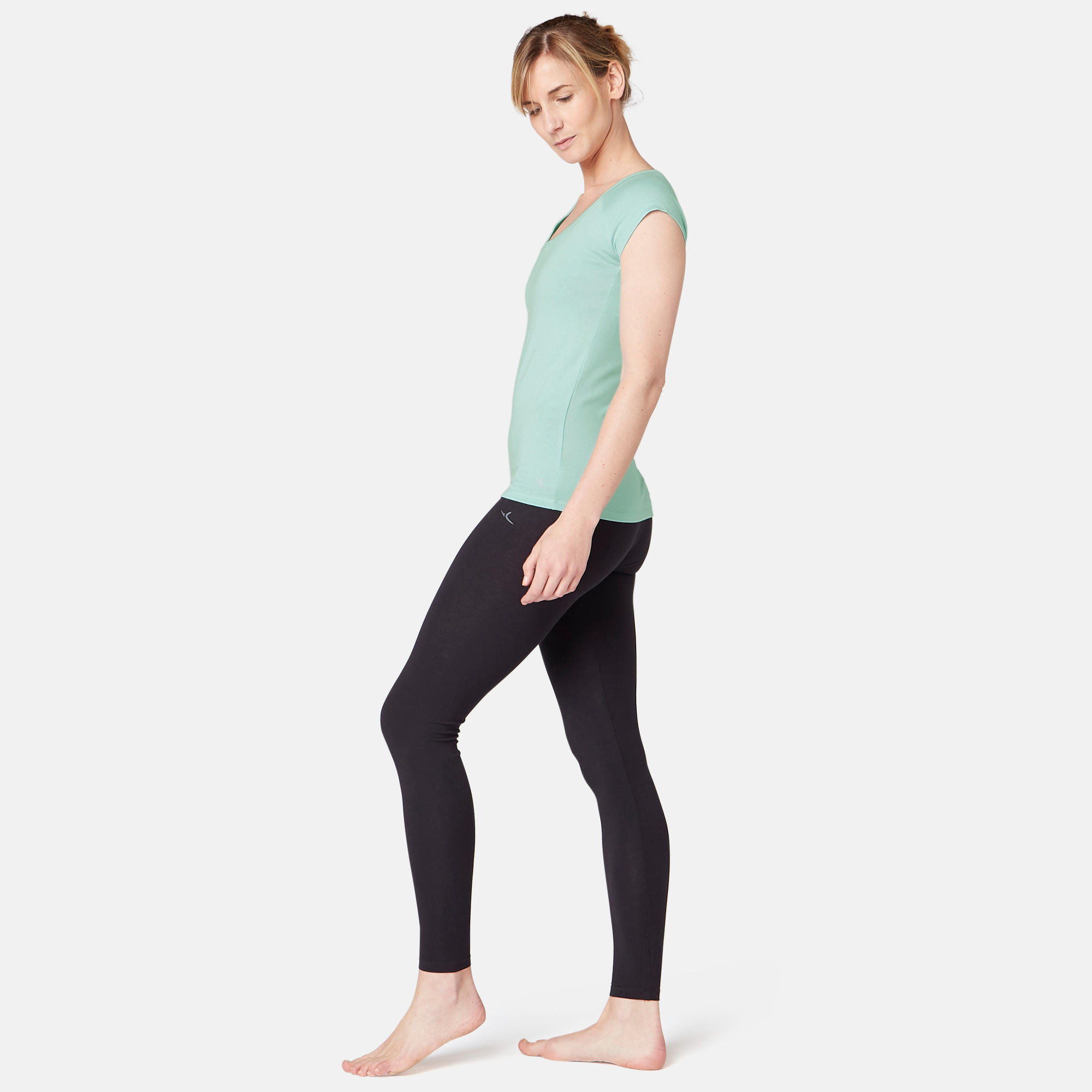 500 Women's Slim-Fit Gentle Gym & Pilates T-Shirt - Light Blue 3/7