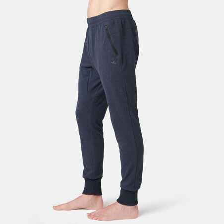 Men's Skinny Cotton-Rich Jogging Fitness Bottoms 500 - Blue