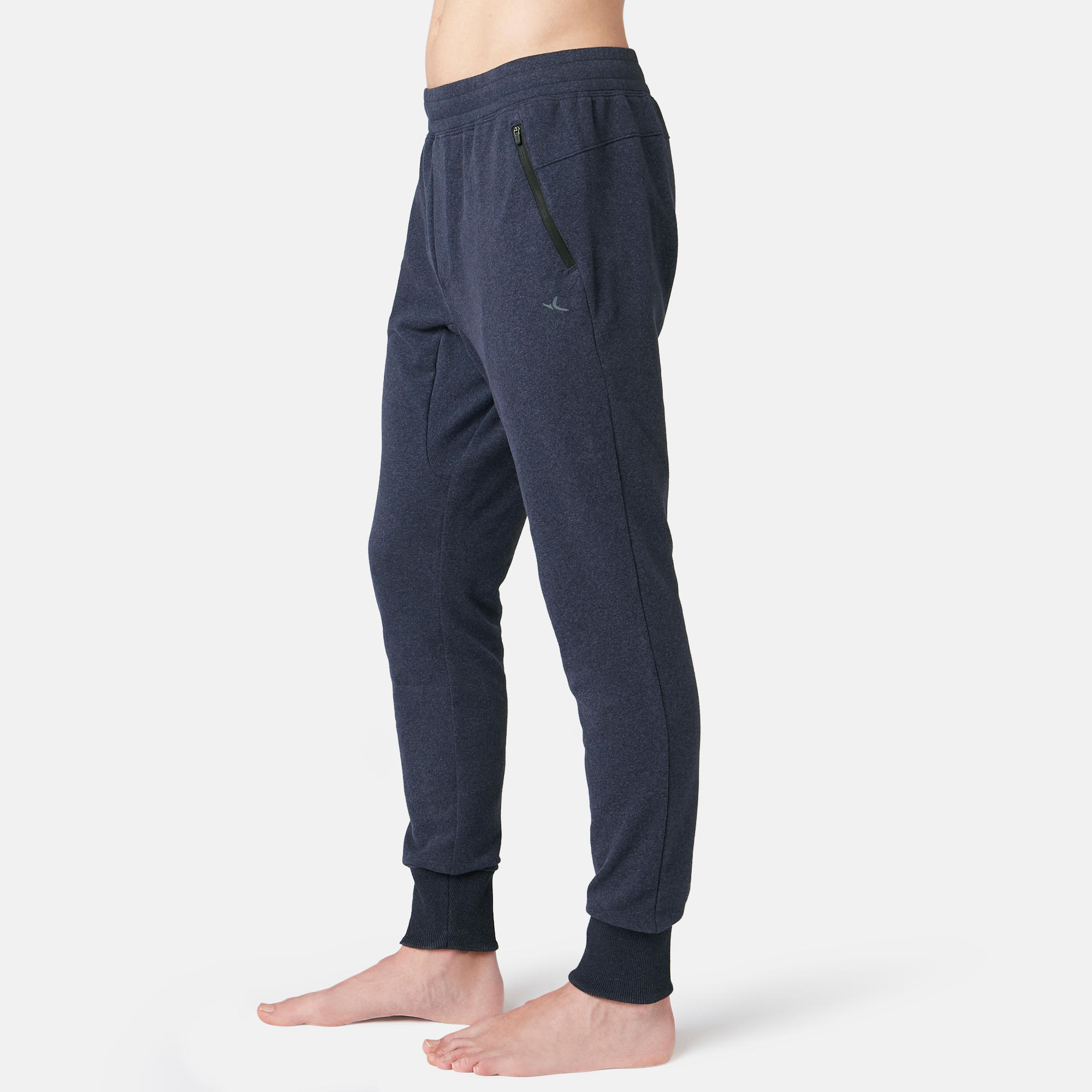 Men's Skinny Cotton-Rich Jogging Fitness Bottoms 500 - Blue 2/9